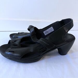 MERRELL Sandals Womens  Evera Chase Peep Toe Slingback Pumps Heel Black SZ 7.5